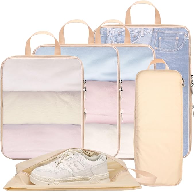 Cambond Compression Packing Cubes for Travel Women - Expandable Travel Bags Luggage Organizers Travel Essentials Compression Cubes for Travel Carry on Suitcases Organizer