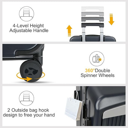 Carry on Luggage 22x14x9 Airline Approved, Durable PC Hardside Suitcase with TSA Lock for Business Trip, 20 Inch Carry-on Luggage, USB Port & 360°Spinner Wheels (20 Inch - Aluminium-Frame, Dark Grey)
