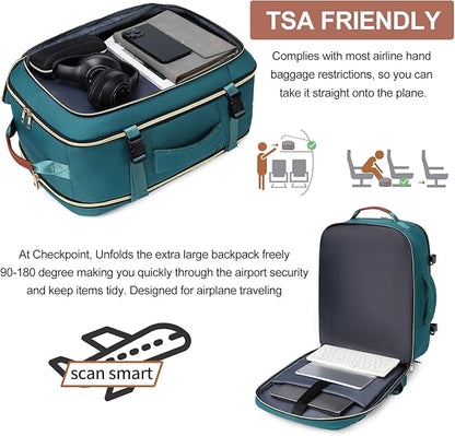 40L Travel Laptop Backpack for Women & Men, Airline Approved Carry On Luggage Overnight Bags, Waterproof Personal Item Bag, Weekender Essentials Backpacks Vacuum Backpack Dark Green