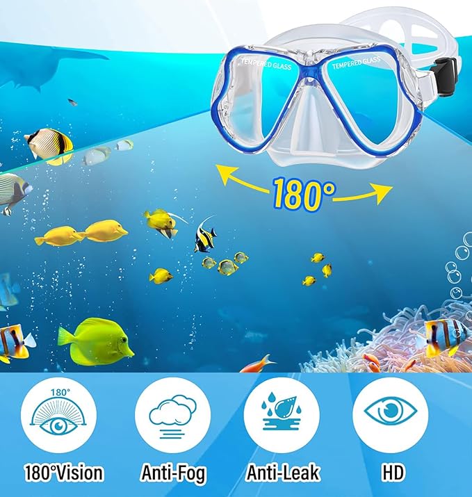 Snorkeling Gear for Adults with Fins Scuba Diving Gear Adult Professional Travel Snorkel Sets with Flippers,Anti-Fog Anti-Leak Diving Mask