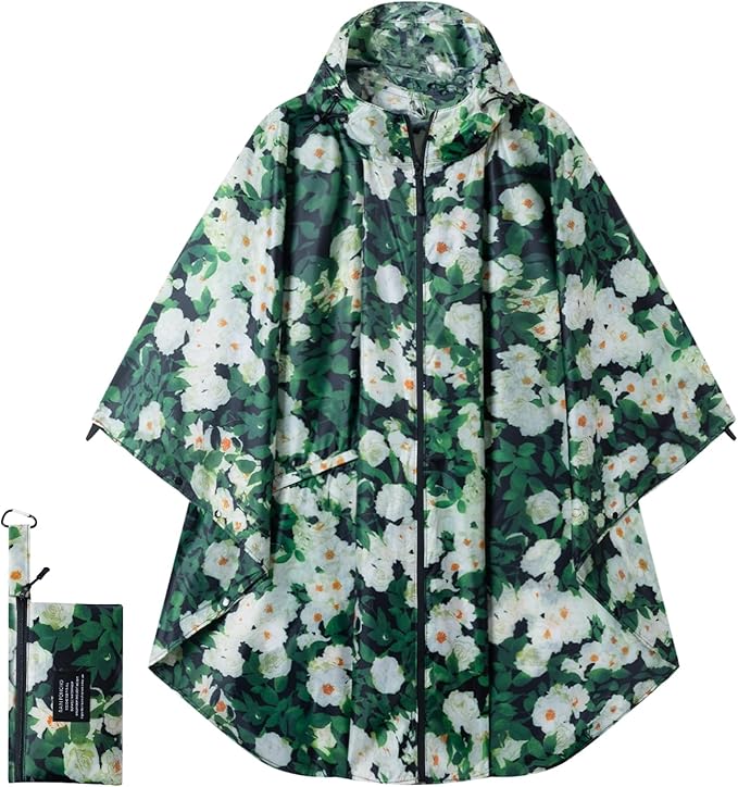 Hooded Rain Ponchos for Adult - Rain Coat and Rain Jacket with Waterproof Pocket and Zipper
