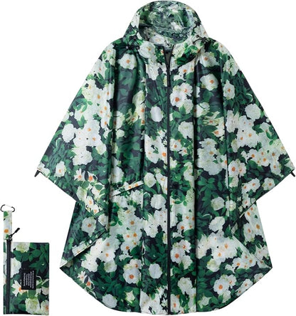 Hooded Rain Ponchos for Adult - Rain Coat and Rain Jacket with Waterproof Pocket and Zipper