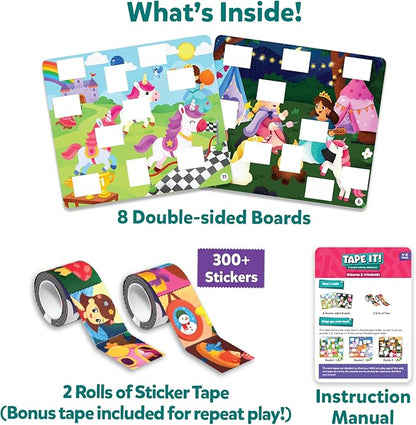 Skillmatics Puzzle Activity - Tape It Unicorn & Princess Sticker Puzzles, 300+ Easy-Tear Stickers, Reusable Art & Craft Kit, Fine Motor Skills & Travel Toy, Gift for Kids Ages 4, 5, 6, 7, 8