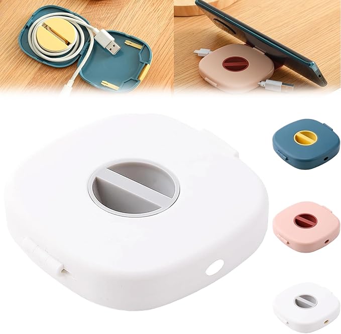 2 in 1 Cable Winder with Phone Stand, Durable Cable Organizer and Charging Stand, Cord Cable Winder Organizer with Phone Stand Rotate, for Charging Cable Case Earphones USB Wires (White)