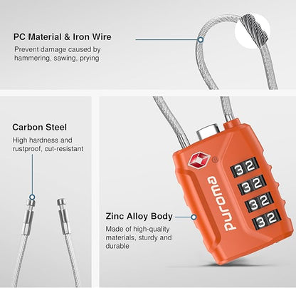 Puroma 2 Pack TSA Approved Luggage Locks, 4 Digit Combination Travel Locks Resettable Code Lock with Zinc Alloy Body for Suitcase, Toolbox, Backpack, Bag, Gym Locker (Basic Robust Orange)