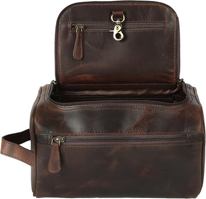 vintage crafts Genuine Leather Toiletry Bag for Men – Travel Dopp Kit with YKK Zippers & Metal Base, 9x6 Inches, Makeup Organizer Accessories Dopp Kit Bag