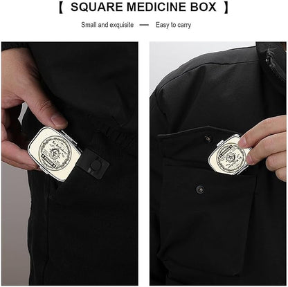 Metal 2 Compartment Pill Organizer Travel Friendly Portable Compact Pill Box Cute Pill Case,for Pocket Wallets Daily Portable Medicine Vitamin Tablet Storage (Retro Style)