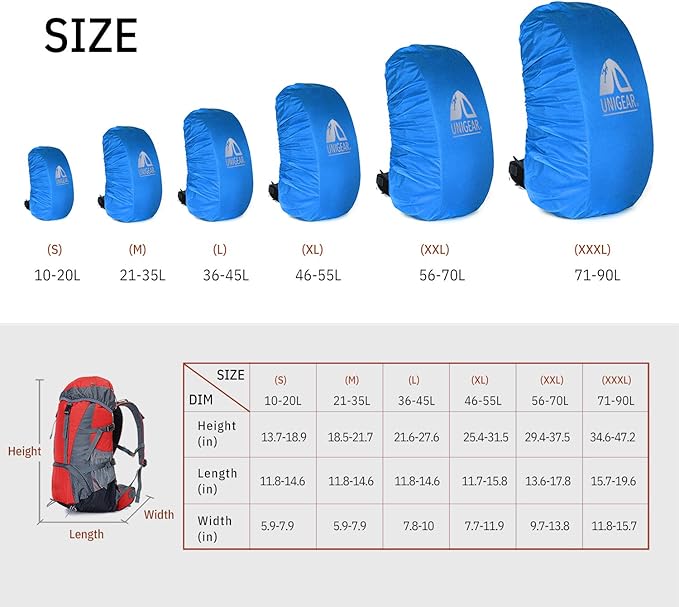 Unigear Backpack Rain Cover Waterproof Rating 5000mm, Ultraportable and Durable with 2 Anti-Slip Buckle Strap, Integrated Carry Pouch Design