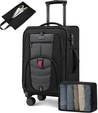 LOVEVOOK Business Softside Checked Luggage with 15.6/17.3 Inch Laptop Compartment, 24 Inch Checked Suitcase with Spinner Wheels Large Capacity Luggage with TSA Lock for Business Trip Travel Grey&Black