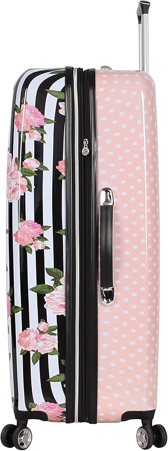 Betsey Johnson Designer Luggage Collection - Expandable 3 Piece Hardside Lightweight Spinner Suitcase Set (Stripe Roses)