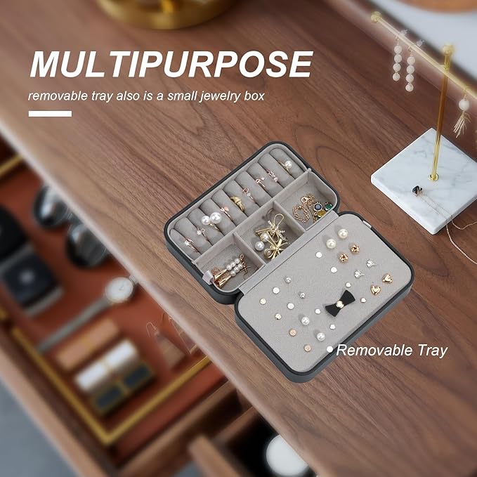 Portable Jewelry Box, Large Travel Jewelry Case Organizer (Black)