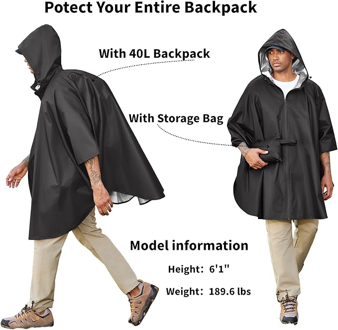 COOFANDY Rain Ponchos for Adults Full Zip Lightweight Rain Jackets Waterproof Packable Raincoats with Hood Hiking Camping