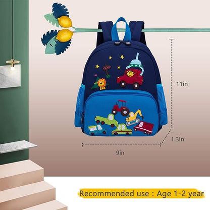 willikiva Cute Zoo Little 3d Backpack Kids Backpack for Boys and Girls Toddler Backpack Waterproof Preschool Safety Harness Leash (Blue Car Small Size,Age 1-2)