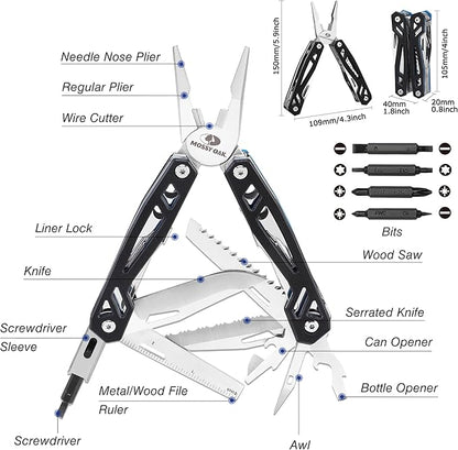 MOSSY OAK Multitool, 21-in-1 Stainless Steel Pocket Knife with G10 Handle, Screwdriver Sleeve, Self-locking Pliers with Sheath-Perfect for Outdoor, Survival, Camping, Hiking, Simple Repair