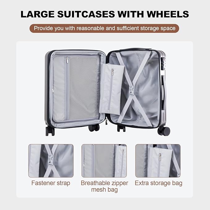 OUZZO Carry On Luggage with Spinner Wheels 19 Inch PC Expandable Hardshell Suitcases Lightweight Travel Luggage TSA Lock Business Trip (grey, carry on 19")