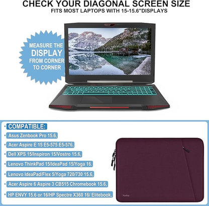 15.6 inch Laptop Sleeve, Shockproof Protective Computer Sleeve Cover with Accessories Pocket, Water Resistant Traveling Carrying Laptop Bag Compatible for MacBook Dell HP Acer Lenovo, Magenta