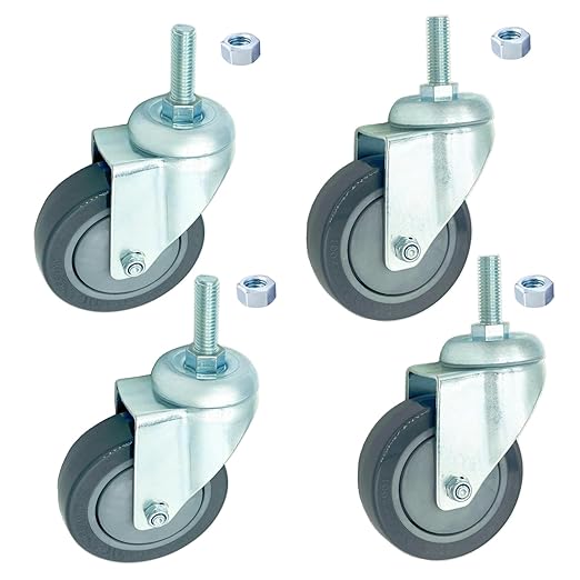 4 inch Swivel Caster Wheels Heavy Duty, 1/2" x13-1-1/2 Threaded Stem Casters Set of 4, Polyurethane Grey PU Wheels for Hospital, Lab, Furnitures,Restaurant