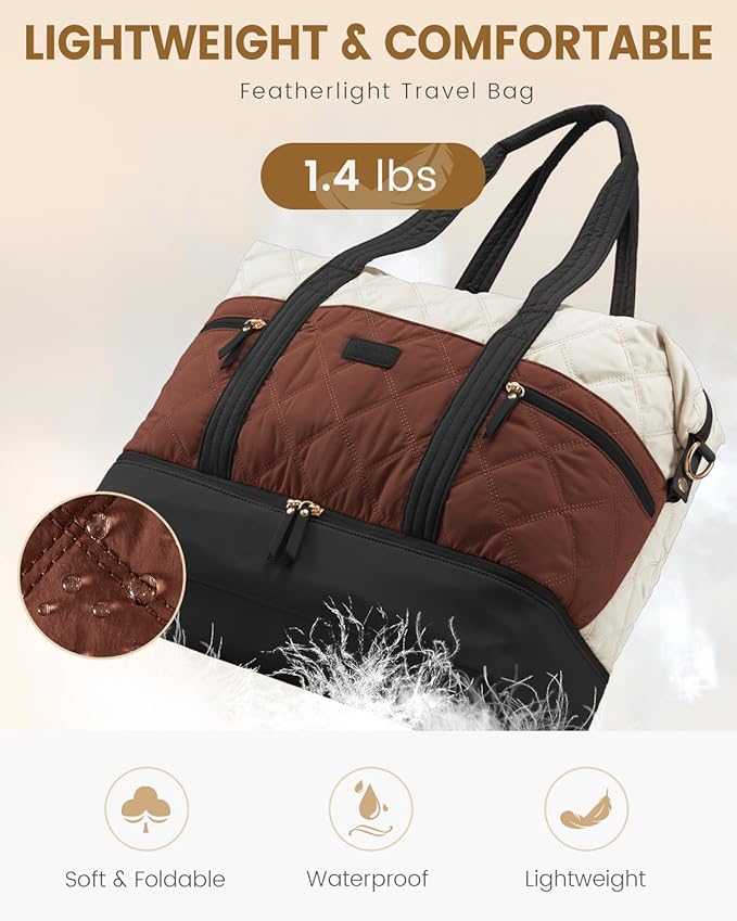 LOVEVOOK Travel Duffle Bag, Lightweight Weekender Bags for Women with Shoe Compartment, 40L Puffer Gym Bag Personal Item Travel Bag, Carry On Overnight Bags and Hospital Bag for Labor and Delivery