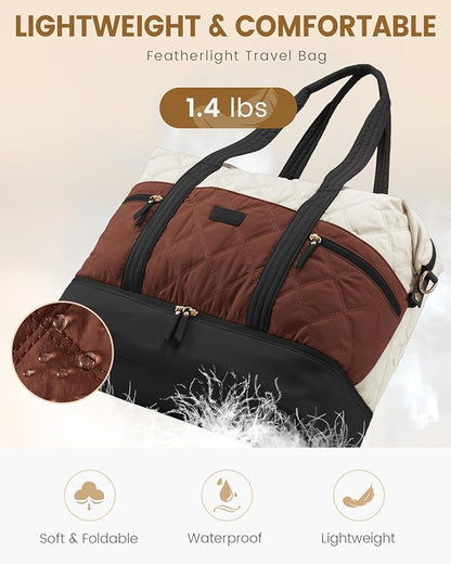 LOVEVOOK Travel Duffle Bag, Lightweight Weekender Bags for Women with Shoe Compartment, 40L Puffer Gym Bag Personal Item Travel Bag, Carry On Overnight Bags and Hospital Bag for Labor and Delivery