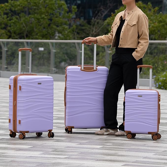 Romswi 3 Piece Luggage Sets, Expandable PC+ABS Hardshell Suitcase Set with TSA Lock YKK Zipper and Dual Spinner Wheels, Large Checked Travel Suitcases, 22/26/30 Inch, Olive Purple