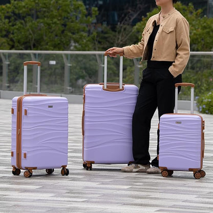 Romswi 3 Piece Luggage Sets, Expandable PC+ABS Hardshell Suitcase Set with TSA Lock YKK Zipper and Dual Spinner Wheels, Large Checked Travel Suitcases, 22/26/30 Inch, Olive Purple