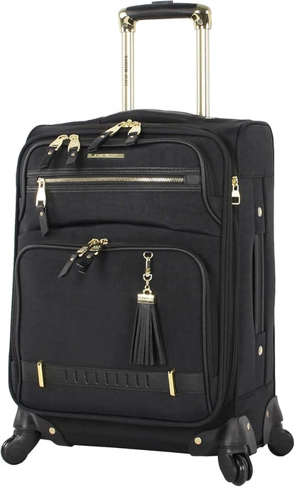 Steve Madden Designer-Gepckkollektion Leichter Softside-Koffer fr Damen und Herren strapazierfhige 50,8 cm groe Tragetasche mit 4 rollenden Spinner-Rdern, Peek-a-boo Black, 20in, Carry on Bag With