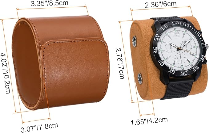 HARFINGTON Watch Roll Travel Case Single Slot Portable Leather Watch Case for Men and Women, Watches Storage Organizer with Removable Pillows for Traveling, Display, Home Storage, Yellow