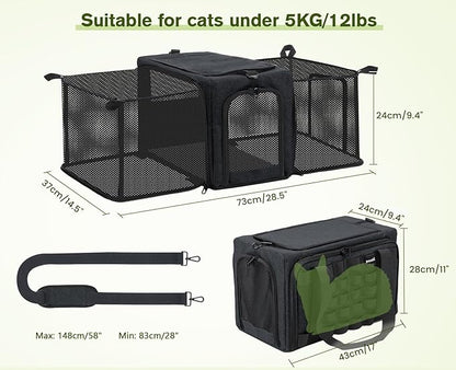 Pecute Cat Carrier Expandable, Airline Approved Cat Soft-Sided Carriers, Breathable Pet Carriers up to 5kg/12lbs, Collapsible Cat Bag Carrier Great for Travel, Outdoor, Hiking, Camping, Dark Gray