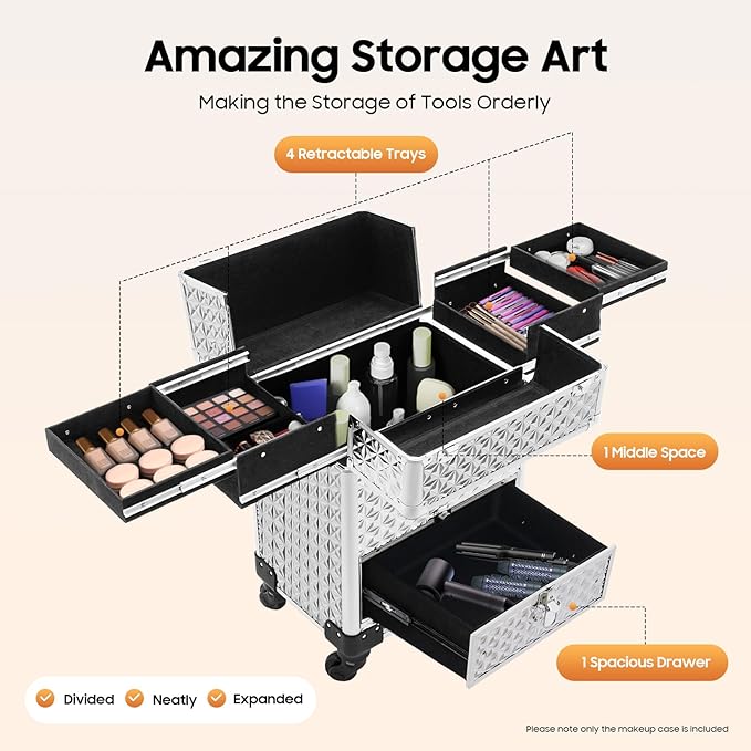 Large Capacity Makeup Organizer for Professional, Stylist Beauty Salon Cosmetic Luggage, Travel Makeup Case with Lock, for Barber Stores, Hairdressing Colleges, Homes