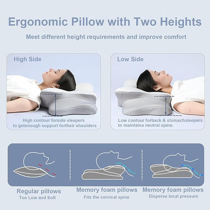 Cervical Neck Pillow for Neck Pain Relief, Memory Foam Pillow for Sleeping, Firm Support Two Heights Side Sleeper Pillow