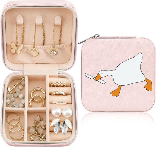 MAYCARI Jewelry Box with Cute Duck Pattern Design, PU Leather Jewelry Travel Organizer Case-Rings/Earrings/Necklace Storage Box for Women Birthday Mom Friends Her Bridesmaids Girls s