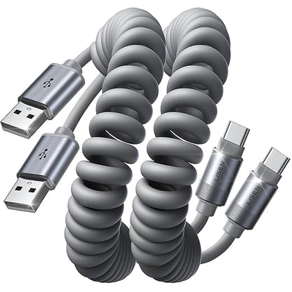 LISEN Coiled USB C Cable, 2 Pack for Android Auto & CarPlay Cable, Short USB A to USB C Cable Compatible with iPhone 17/16/15, Samsung Galaxy S25/S24/S23 A15/A14, Google Pixel 9/8, Space Gray 4FT