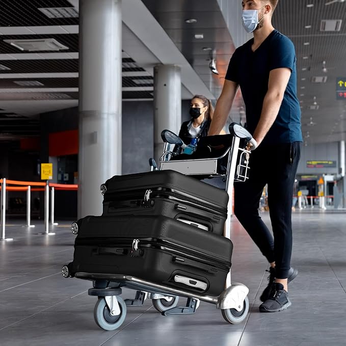Karl home Luggage Sets 3 Piece, ABS Hardside Suitcase Set with Double Spinner Wheels & TSA Lock for Travel Business, 3-Piece Set (20/24/28), Black