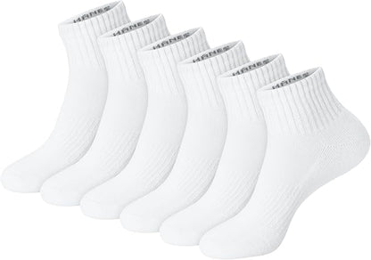 Hanes Unisex Plain White Socks Pack or Plain Black Socks Pack, Men's, Women's & Teen Sizes, Crew and Ankle 6-Packs
