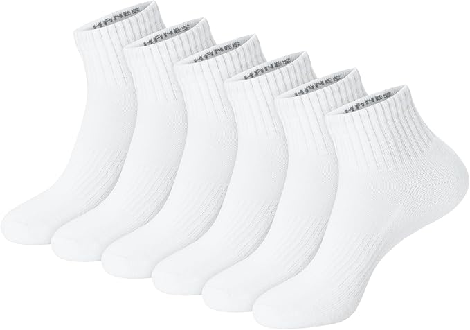 Hanes Unisex Plain White Socks Pack or Plain Black Socks Pack, Men's, Women's & Teen Sizes, Crew and Ankle 6-Packs