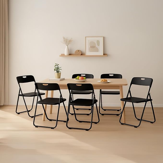 20 Pack Black Plastic Folding Chairs, Indoor Outdoor Portable Stackable Commercial Seats with Steel Frame for Home Office Wedding Party Events Kitchen Dining, 350lb Capacity
