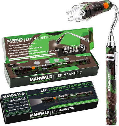 LED Magnetic Pickup Tools, Telescoping Magnetic Flashlights with Extendable Magnet Stick, Christmas Stocking Stuffers for Men Adults, Birthday Gifts for Men, Dad, Camouflage