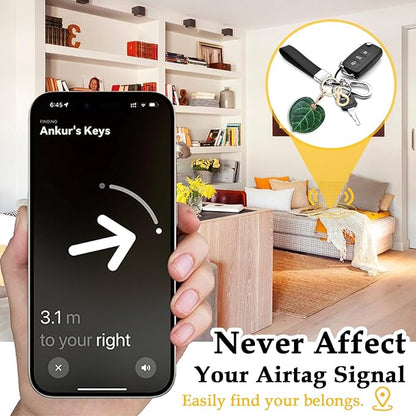 Leather Keychain for Airtag, Cute Protective Keychain Holder Compatible with Apple Air Tag,GPS Item Tracker Case Cover for Keys,Bags,Pets,Luggage(Leaf)
