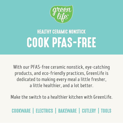 GreenLife Soft Grip 16 Piece Cookware Set, Non-Toxic PFAS-Free Ceramic Nonstick, Pots, Frying, Sauce, Saute, Glass Lids, Stay-Cool Handles, Wobble Free Bases, Dishwasher & Oven Safe, Turquoise