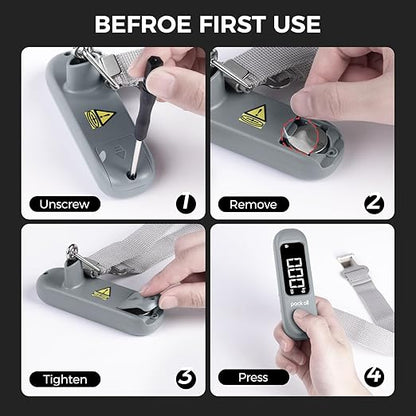 pack all 110 Lbs Luggage Scale, Digital Handheld Baggage Scale, Travel Suitcase Weight Scale with LCD Display, Battery Included, Rock Grey