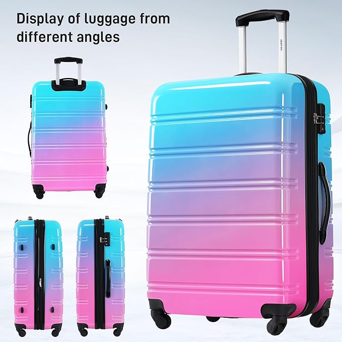 Merax Luggage Sets 3 Piece, Hardside Expandable Suitcase Set with Spinner Wheels, Lightweight Gradient Color Luggage 20+24+28 IN, Blue and Red