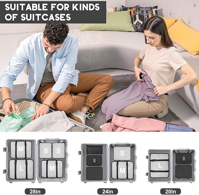 10 Set Packing Cubes for Travel, Travel Organizer with Hanging Toiletry Bag and Shoe Bag, Luggage Organizer Bags for Travel Essentials Women Men