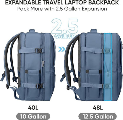 BALEINE Travel Backpack for Women Men, Large Sturdy Carry On Laptop Backpack Gifts for Business, Casual, Weekender, Hiking (XL, Dusty Blue)