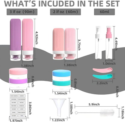16 Pack 3.4oz Portable Travel Bottles, TSA Approved Leak-Proof Silicone Toiletry Containers, Refillable Squeezable for Shampoo, Conditioner, Cologne, Perfume & Lotion – On-the-Go Essentials