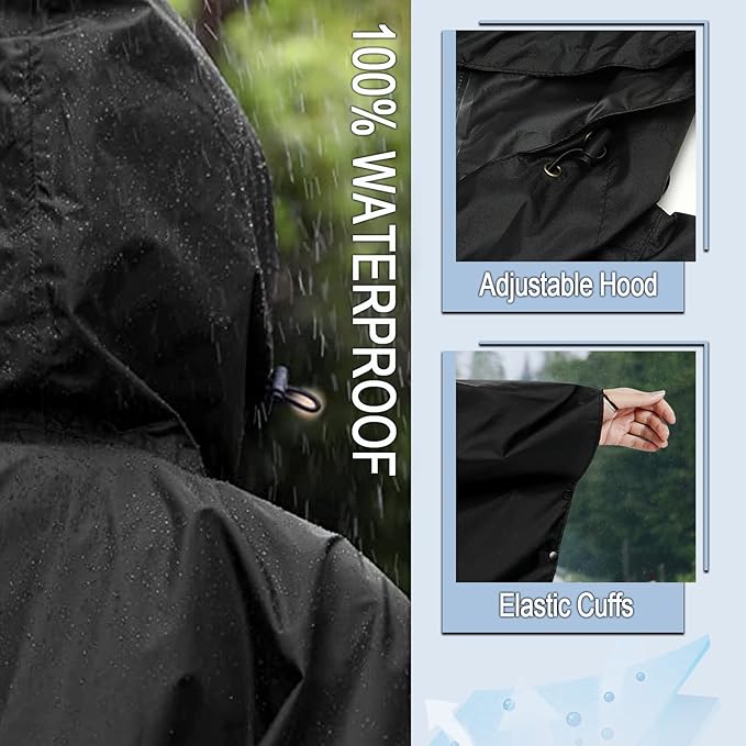 Fashion Hooded Rain Poncho Waterproof Raincoat Jacket with pocket for Women/Men/Adult
