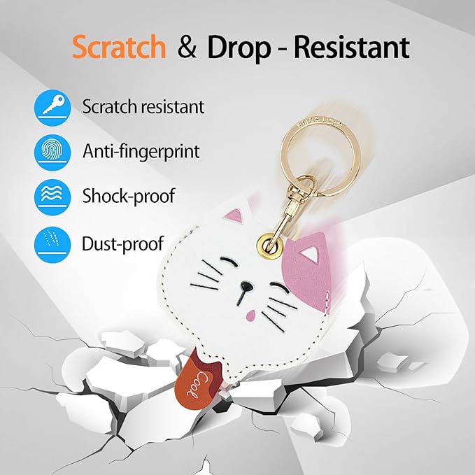Leather Keychain Case Holder Compatible with Apple AirTag, GPS Airtag Keychain Finder Tracker with Key Ring, Anti-Scratch Protective Air Tag Cover