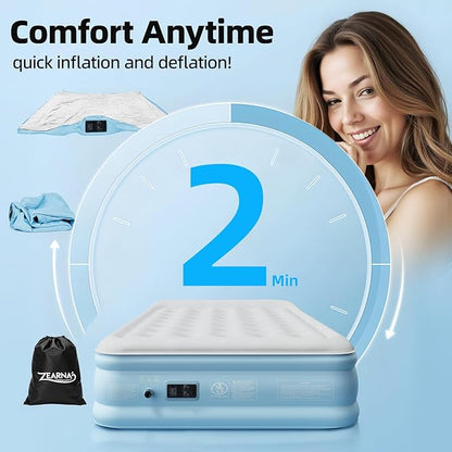 Air Mattress Queen with Built in Pump, Blow Up Mattress 18 Raised Comfort, Upgraded Surface Portable Air Bed with Pillow, Inflatable Mattress for Camping, Home and Guest, 650 lbs Max
