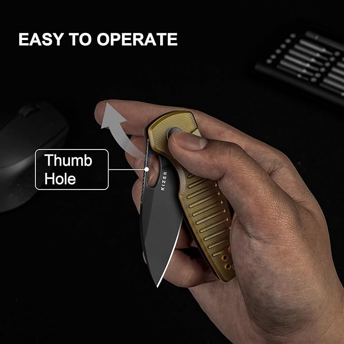 Kizer Parakeet EDC Pocket Knife, 2.46" Nitro-V Blade Folding Knife with PEI Handle, Thumb Hole Opener Small EDC Knives for Men Women Camping Hunting V2706A1