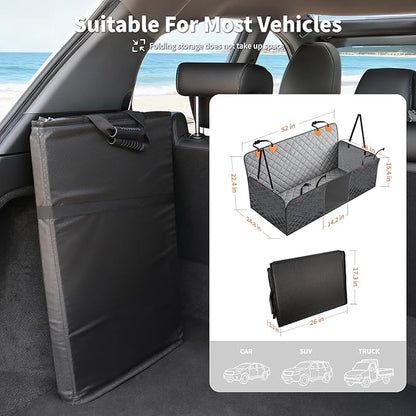 HOTEAGLE Dog Seat Covers for Back Seat, Hard Bottom Back Seat Extender for Dogs, 600D Upgraded Material Waterproof and Comfortable with 400lbs Holds, Ideal for Car Trips and Outdoor Adventures（Grey）