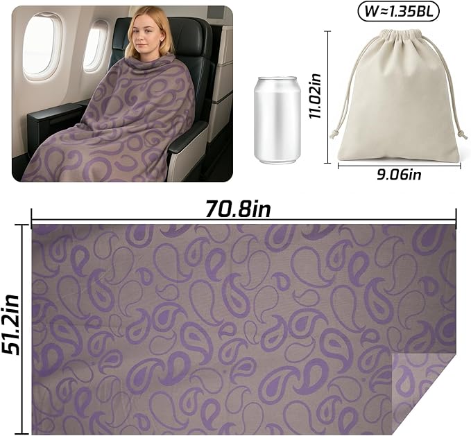 Compact Travel Blanket - Ultra Soft & Lightweight Knit Design Airplane Blanket, 53x72 Inch, Stylish Travel Shawl Wraps for Flights, Car,Travel Essentials, Gifts, Camping